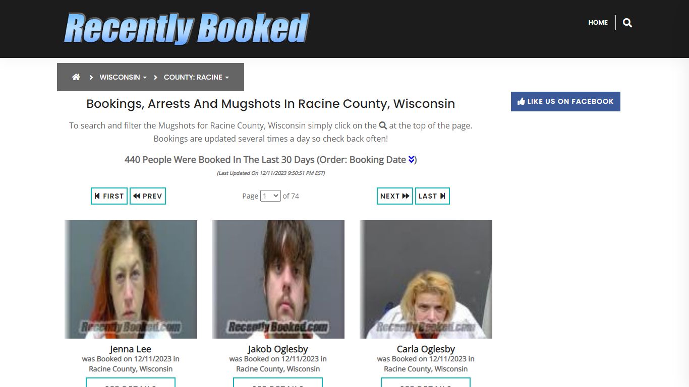 Bookings, Arrests and Mugshots in Racine County, Wisconsin